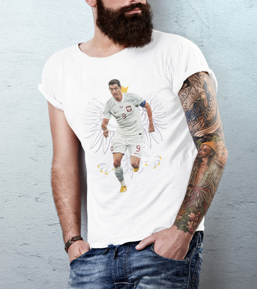 Lewandowski Poland Number 9 Soccer Eagle Emblem T-Shirt