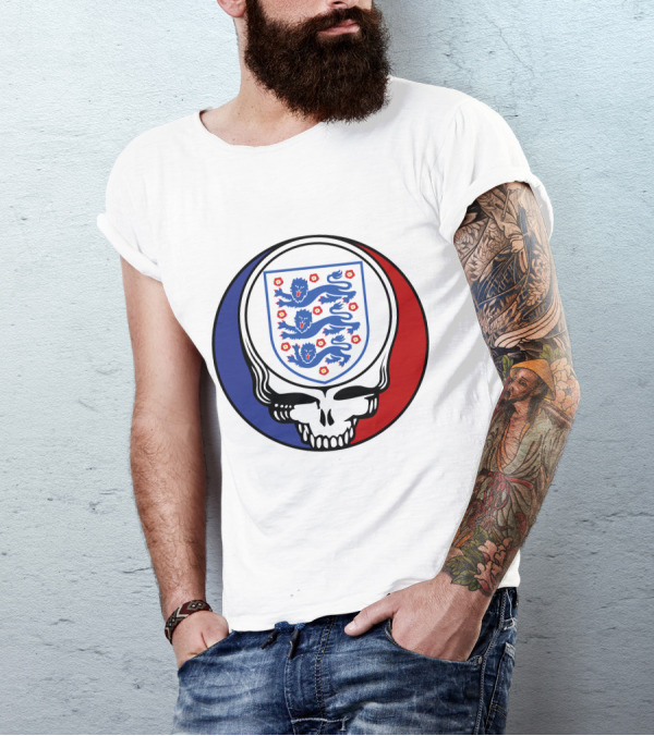 England National Football Team Three Lions Grateful Dead Skull Emblem T-Shirt