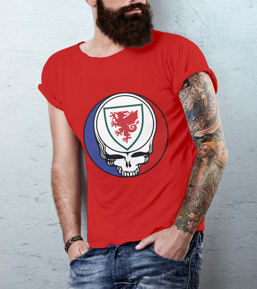 Wales National Football Team Grateful Dead Skull Emblem T-Shirt