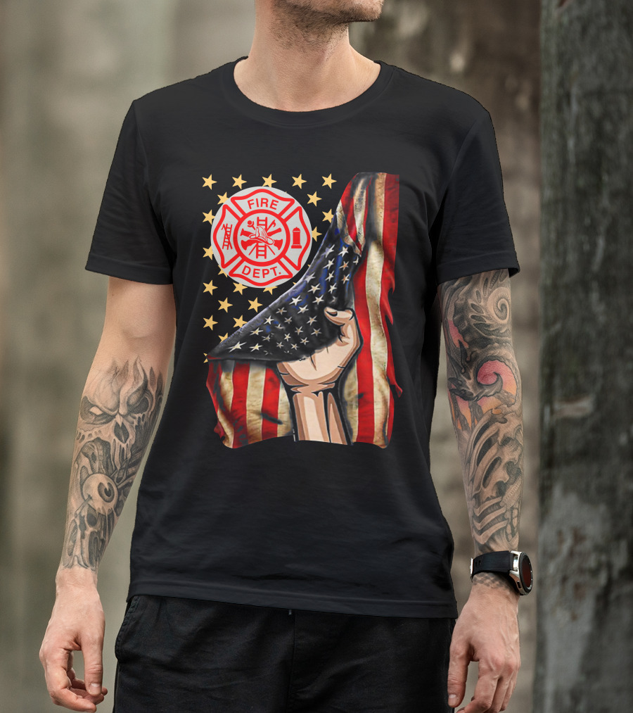FIRE DEPT AMERICAN FIREFIGHTER FLAG STARS T-Shirt