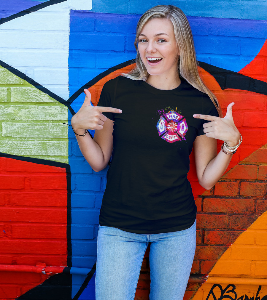 Firefighter's Girl Keep Back 200ft Fire Dept Maltese Cross Badge T-Shirt