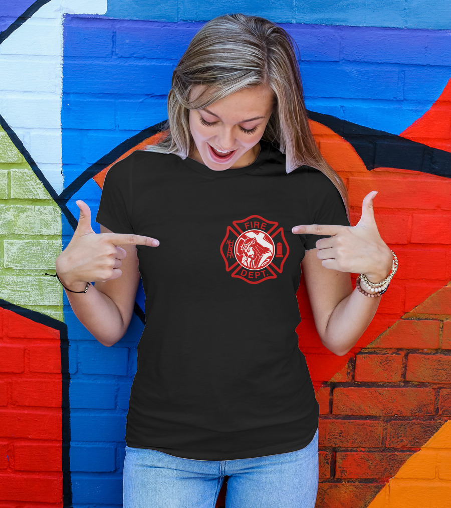Cross Fire Dept Maltese Cross Badge With Firefighter Text Elements T-Shirt