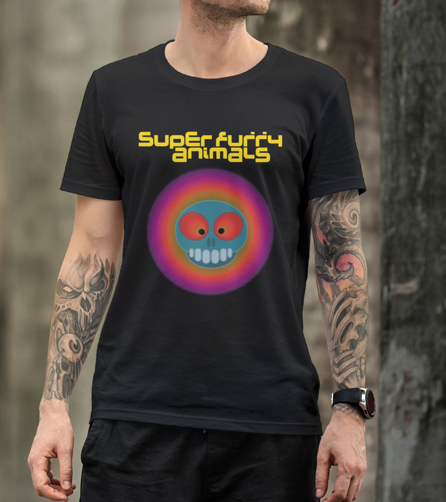 Super Furry Animals Rings Around The World Album Icon With Psychedelic Skull T-Shirt