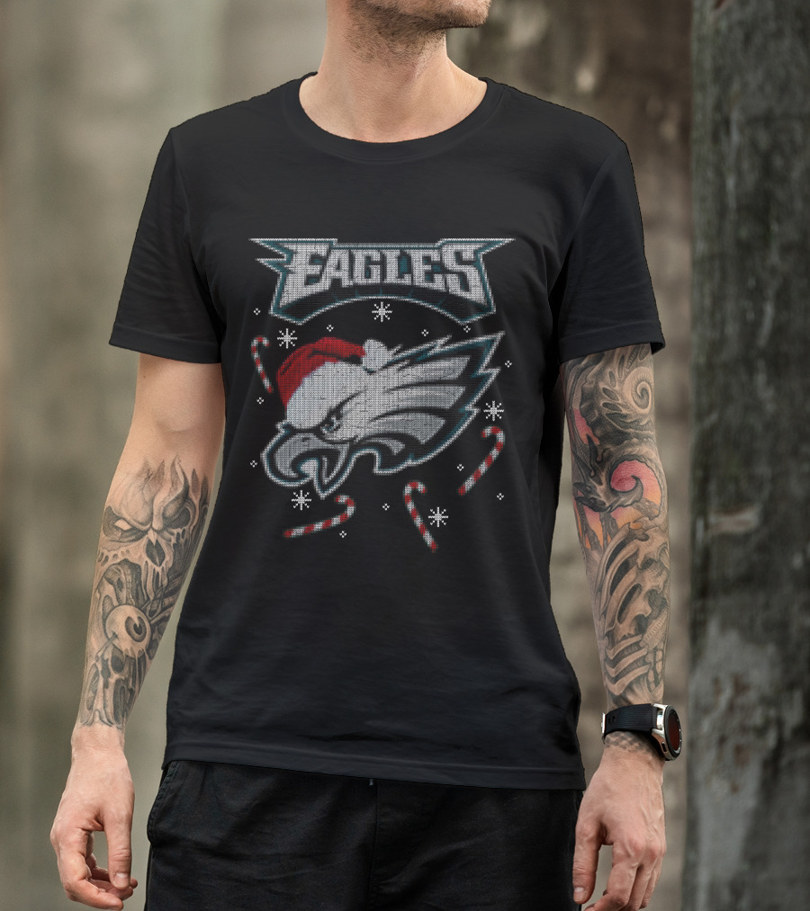 Eagles Holiday Santa Hat Candy Canes T-Shirt