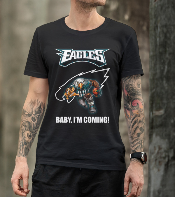 Eagles Football Eagle Mascot Charging Forward With Ball T-Shirt