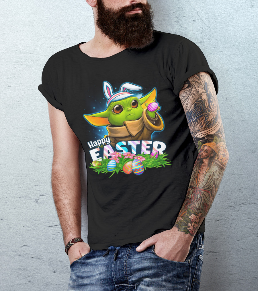 Yoda Happy Easter Bunny Ears Eggs Fandom Celebration T-Shirt