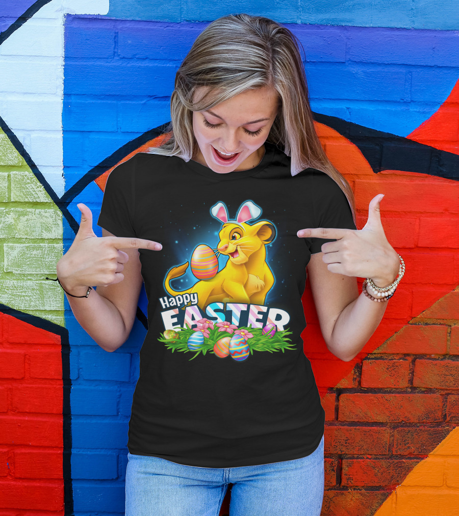Simba Happy Easter With Colorful Eggs And Bunny Ears T-Shirt