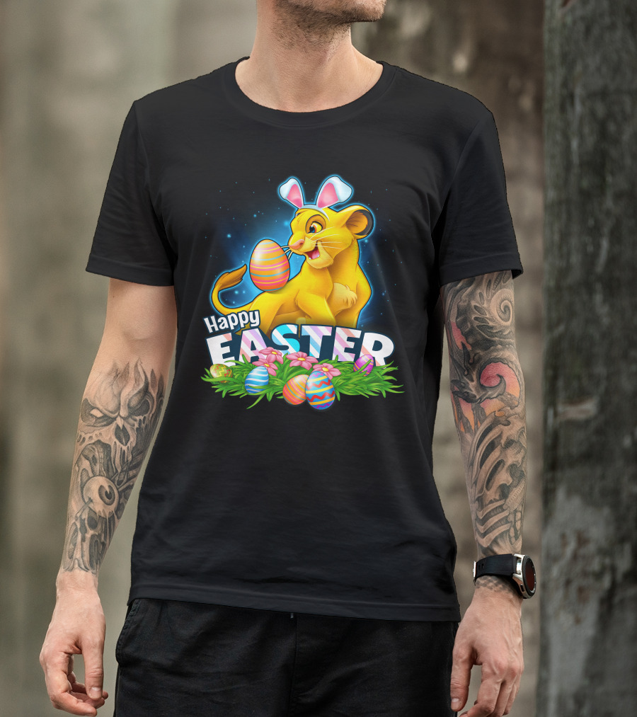 Simba Happy Easter With Colorful Eggs And Bunny Ears T-Shirt