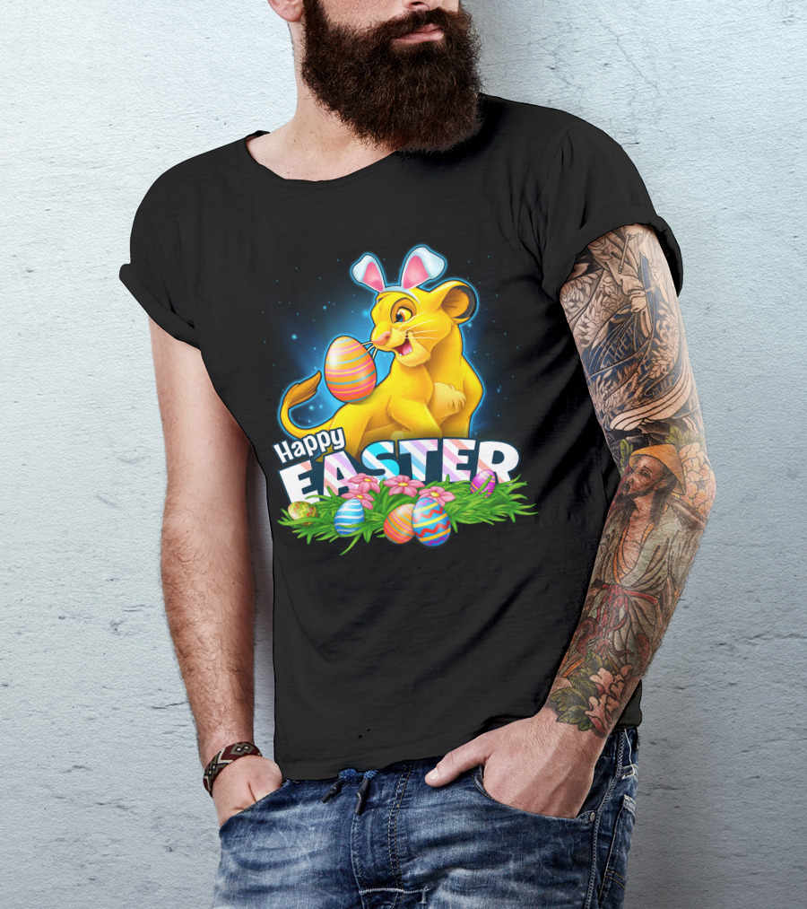 Simba Happy Easter With Colorful Eggs And Bunny Ears T-Shirt