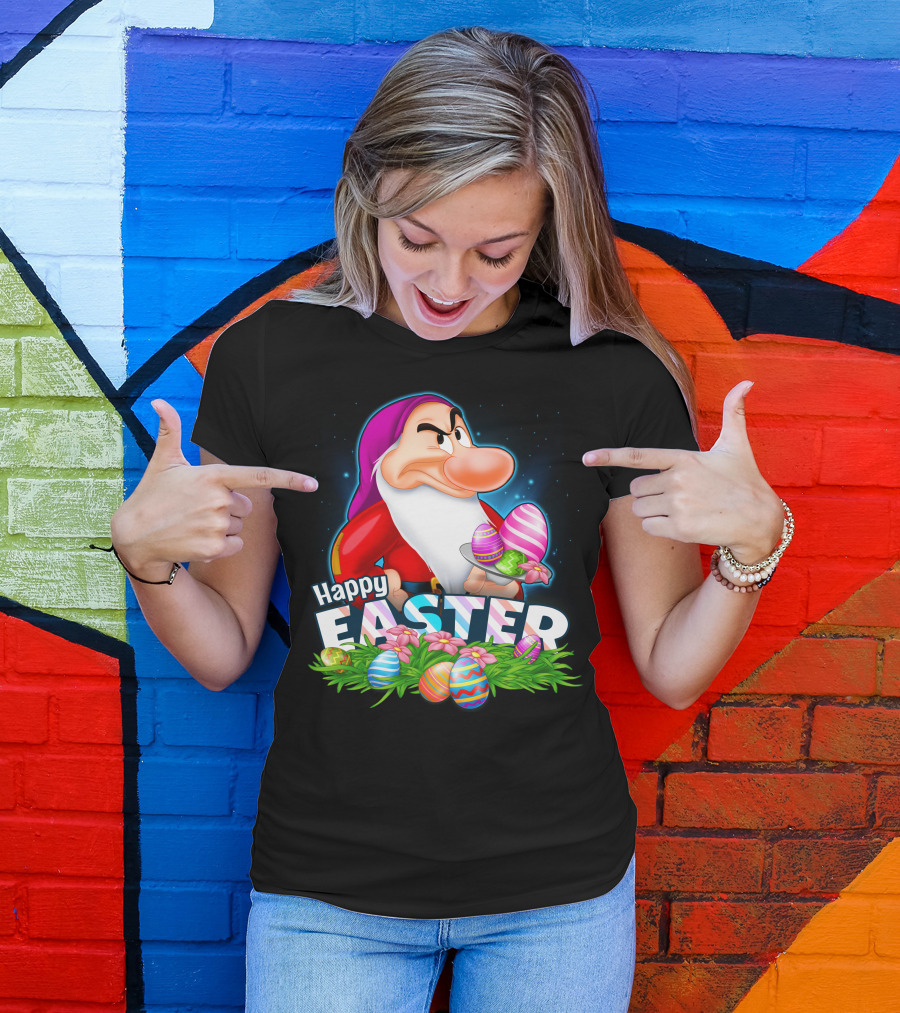 Happy Easter Grumpy Dwarf With Colorful Eggs And Flowers T-Shirt