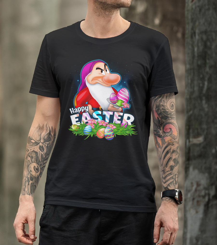 Happy Easter Grumpy Dwarf With Colorful Eggs And Flowers T-Shirt