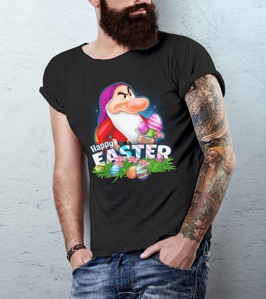 Happy Easter Grumpy Dwarf With Colorful Eggs And Flowers T-Shirt
