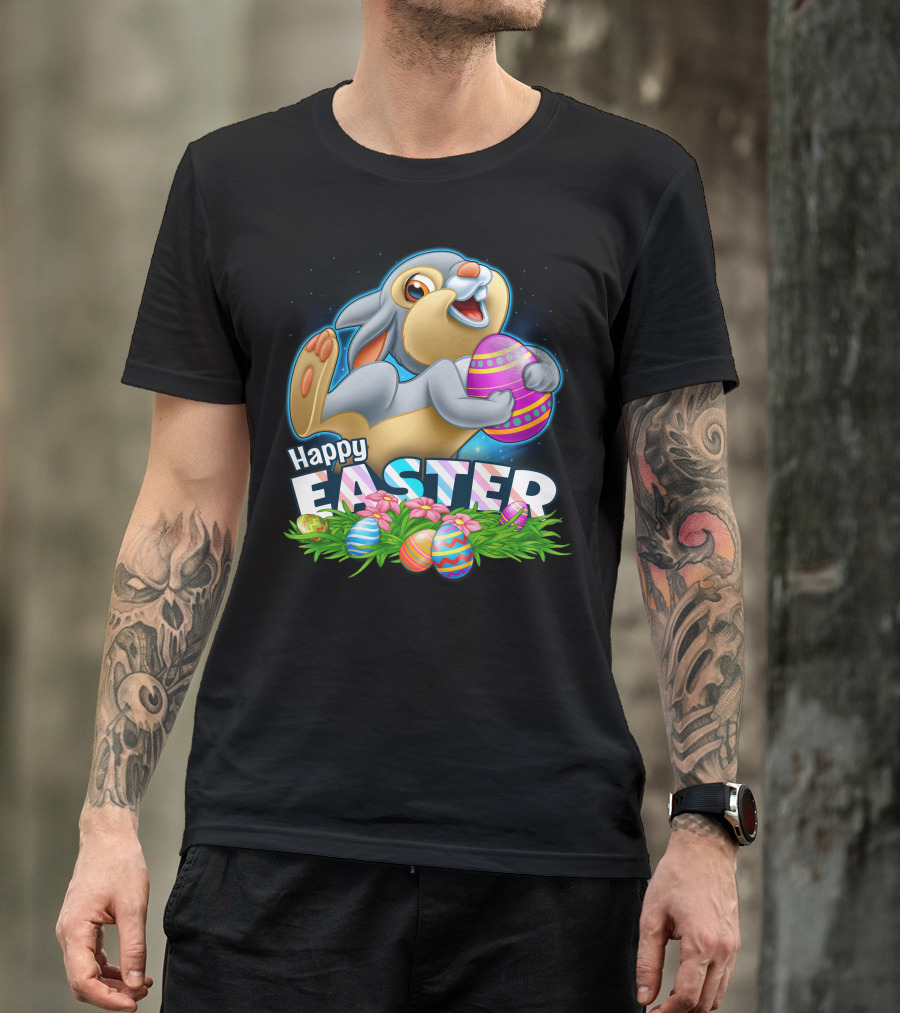Thumper Happy Easter Colorful Eggs And Flowers T-Shirt
