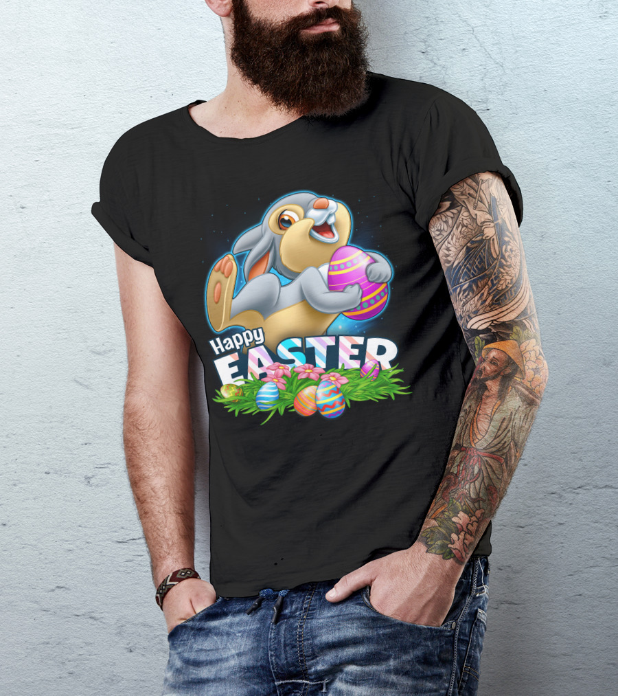 Thumper Happy Easter Colorful Eggs And Flowers T-Shirt