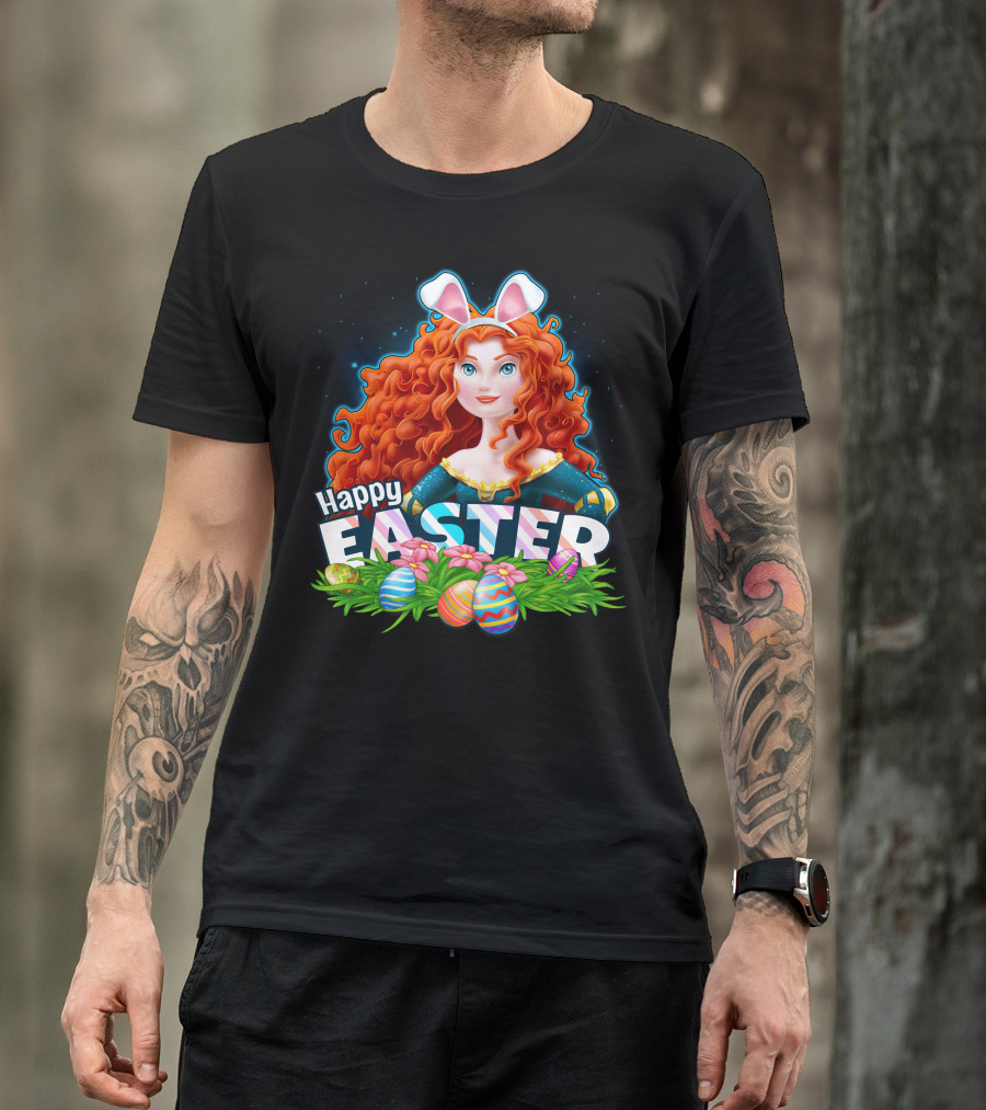 Merida Easter Celebration With Bunny Ears And Colorful Eggs T-Shirt