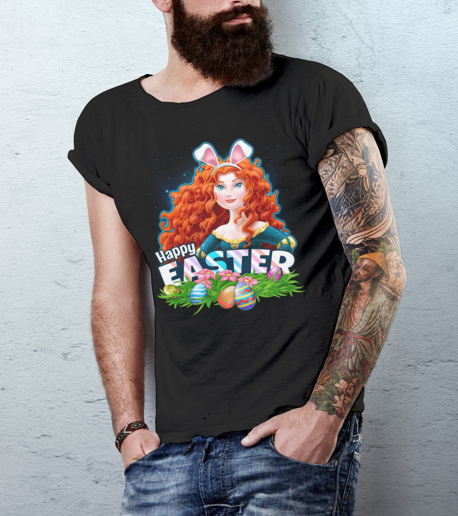 Merida Easter Celebration With Bunny Ears And Colorful Eggs T-Shirt