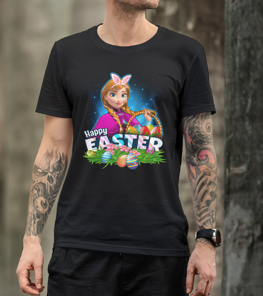 Anna Bunny Ears With Easter Eggs Basket Happy Easter T-Shirt