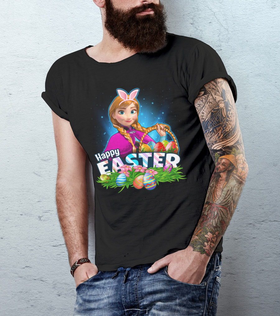 Anna Bunny Ears With Easter Eggs Basket Happy Easter T-Shirt