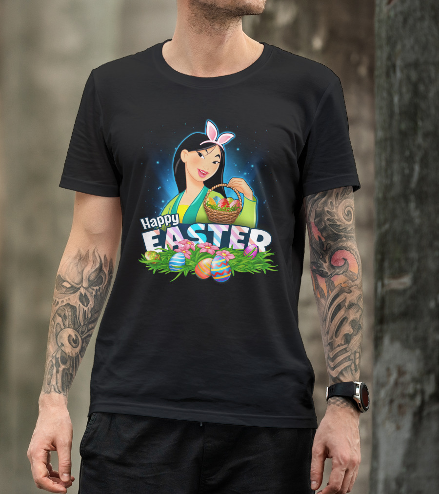 Happy Easter Mulan With Basket Of Colorful Eggs And Bunny Ears T-Shirt