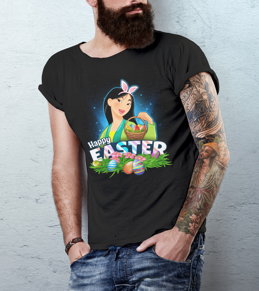 Happy Easter Mulan With Basket Of Colorful Eggs And Bunny Ears T-Shirt