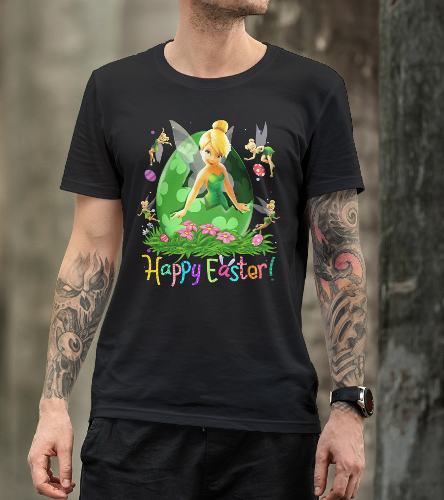 Tinker Bell Happy Easter Celebration With Green Egg And Flowers T-Shirt
