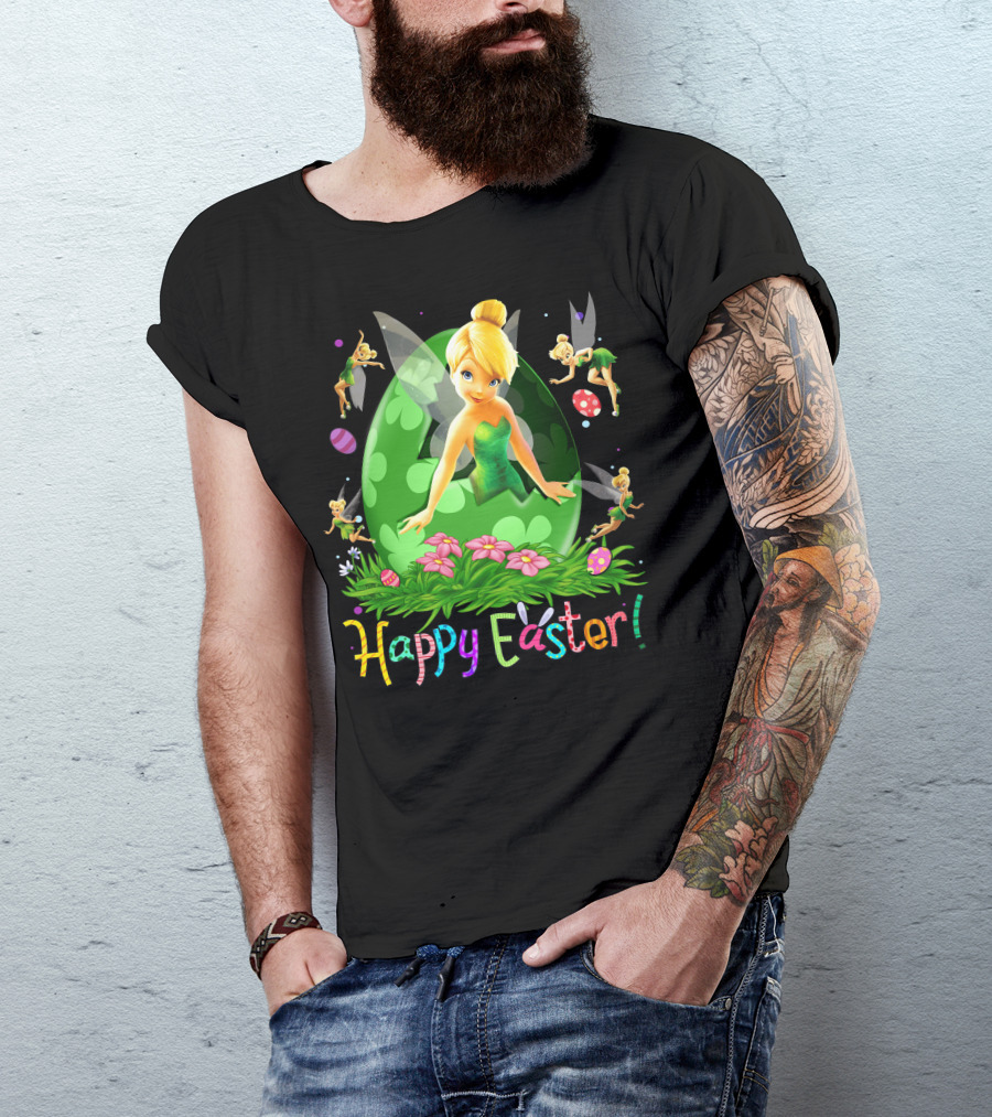 Tinker Bell Happy Easter Celebration With Green Egg And Flowers T-Shirt