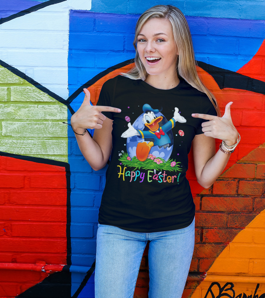 Happy Easter Donald Duck Celebration Egg And Flowers T-Shirt