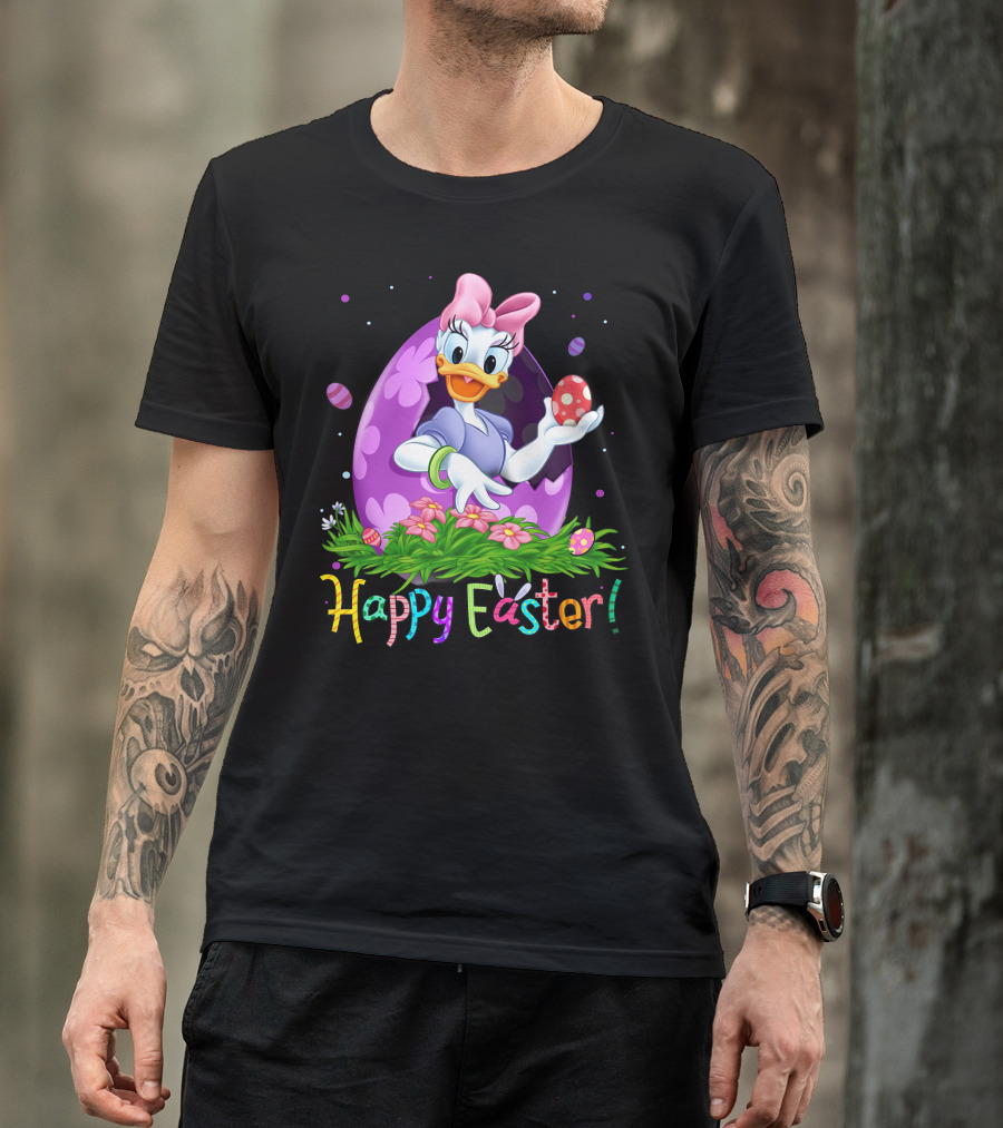 Happy Easter Daisy Duck Egg And Flowers T-Shirt