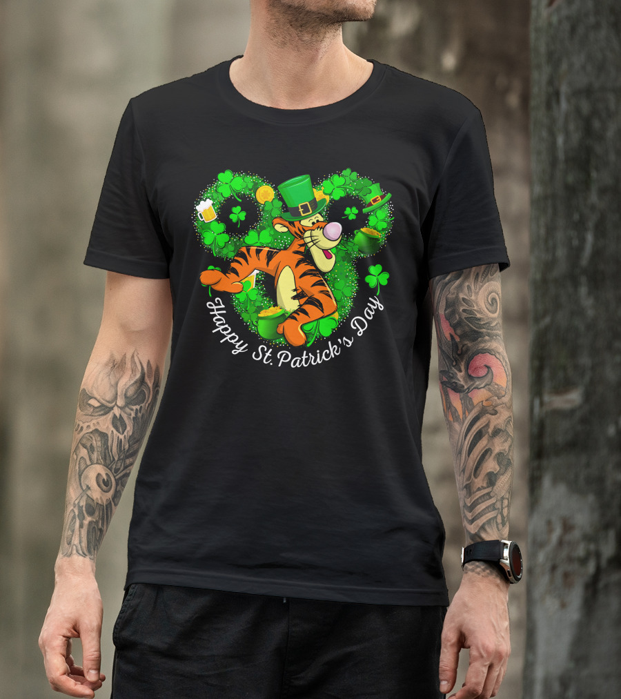 Tigger Happy St. Patrick's Day Shamrock Hat Coin Basket T-Shirt