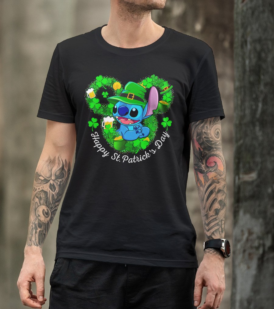 Happy St. Patrick's Day Stitch Clover And Leprechaun Hat T-Shirt