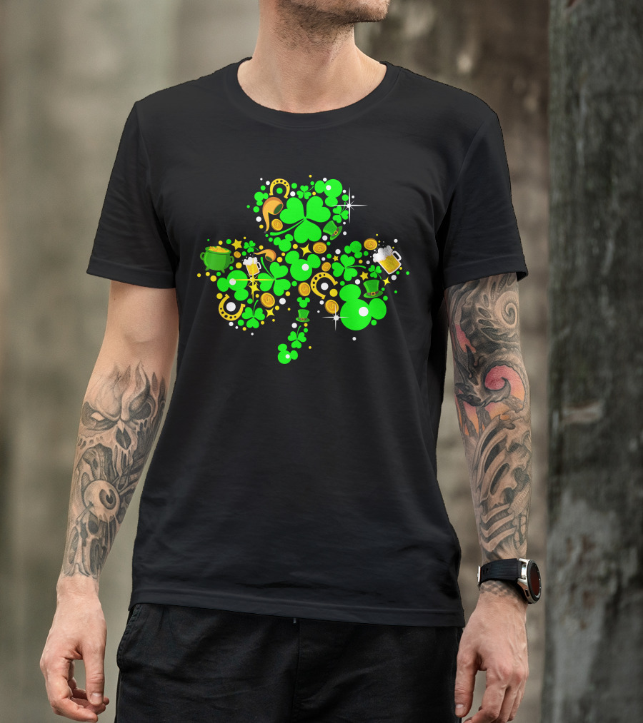 Shamrock St. Patrick's Day Mickey Mouse Beer Mug Horseshoe Pot Of Gold T-Shirt