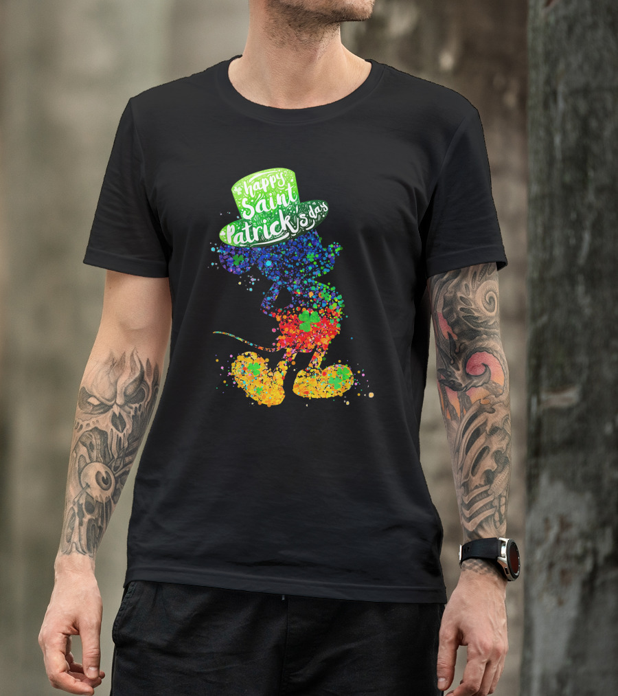 Happy Saint Patrick's Day Mickey Mouse Colorful Splatter Art T-Shirt
