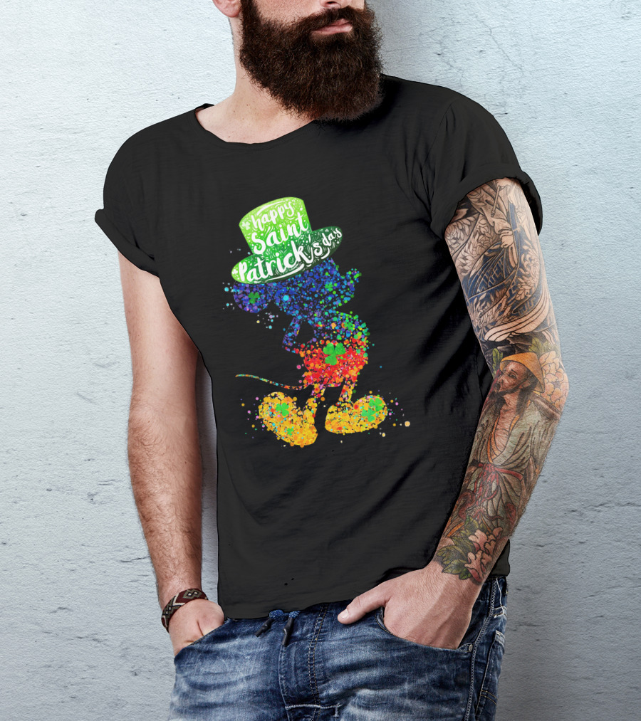 Happy Saint Patrick's Day Mickey Mouse Colorful Splatter Art T-Shirt