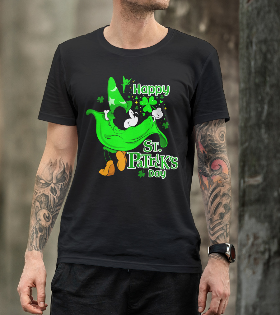 Happy St. Patrick's Day Mickey Fantasia Sparkling Clover And Shamrocks T-Shirt