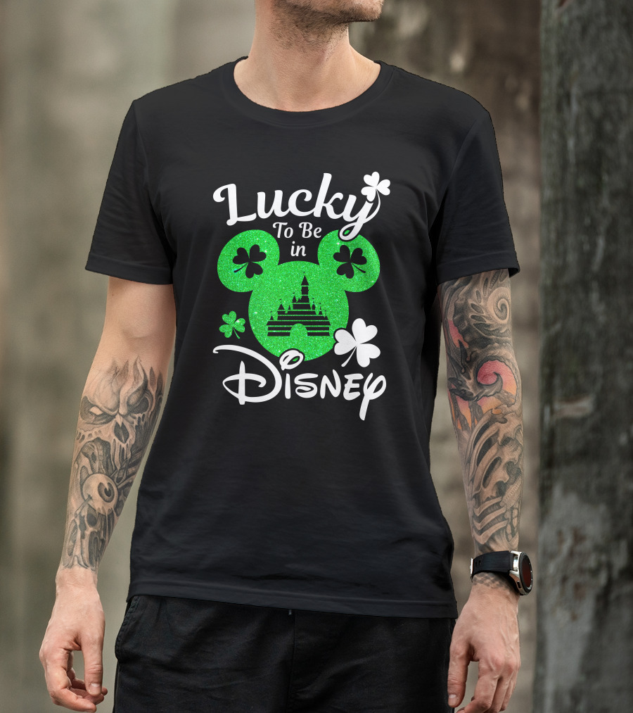Lucky To Be In Disney Green Glitter Castle Shamrocks T-Shirt