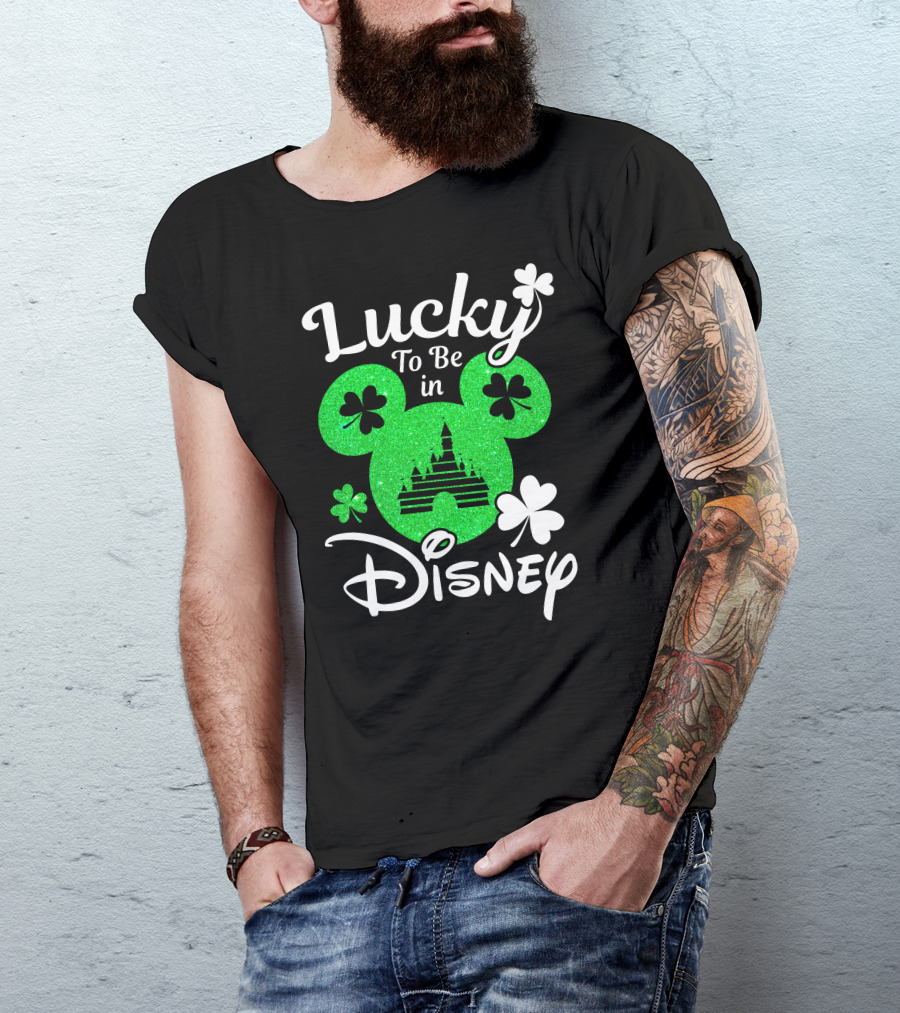 Lucky To Be In Disney Green Glitter Castle Shamrocks T-Shirt