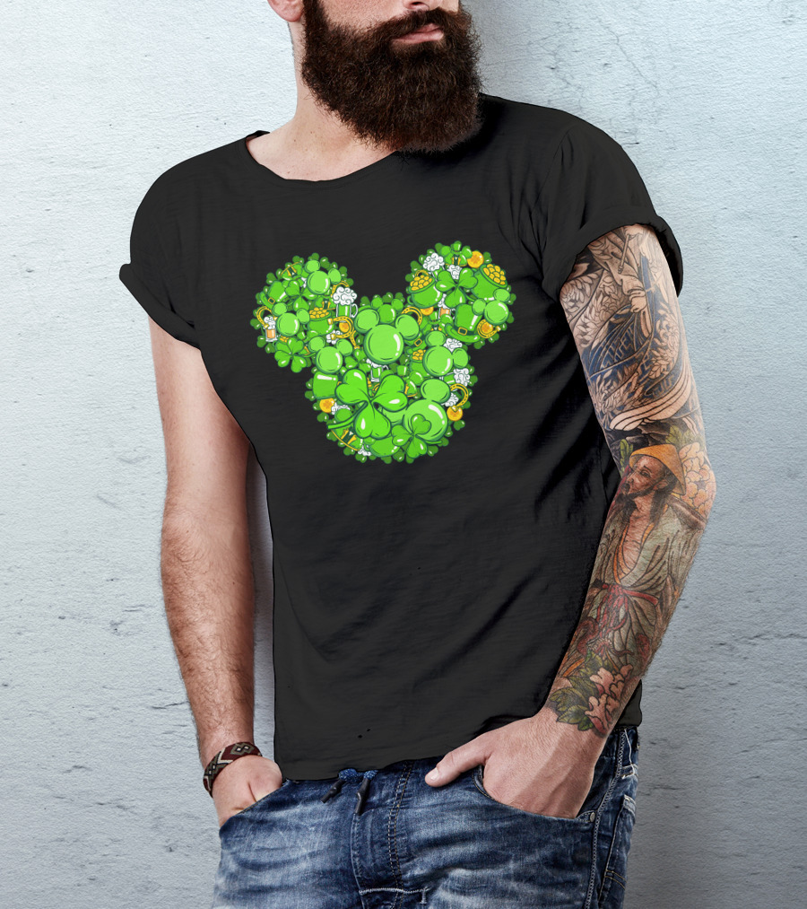 St. Patrick's Day Mickey Head With Shamrocks And Irish Icons T-Shirt