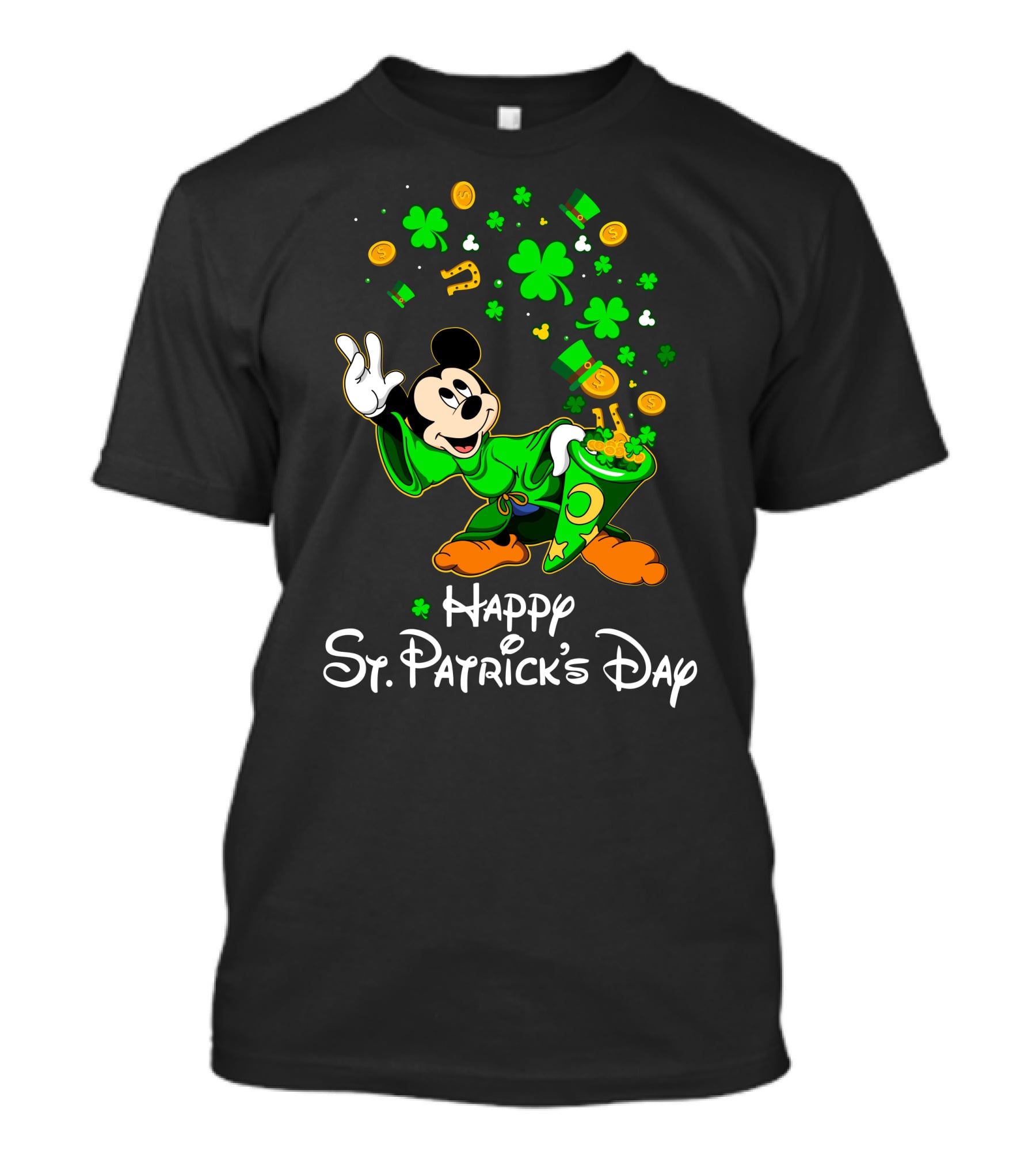Happy St. Patrick's Day Mickey Mouse Shamrocks Gold Coins Magic T-Shirt