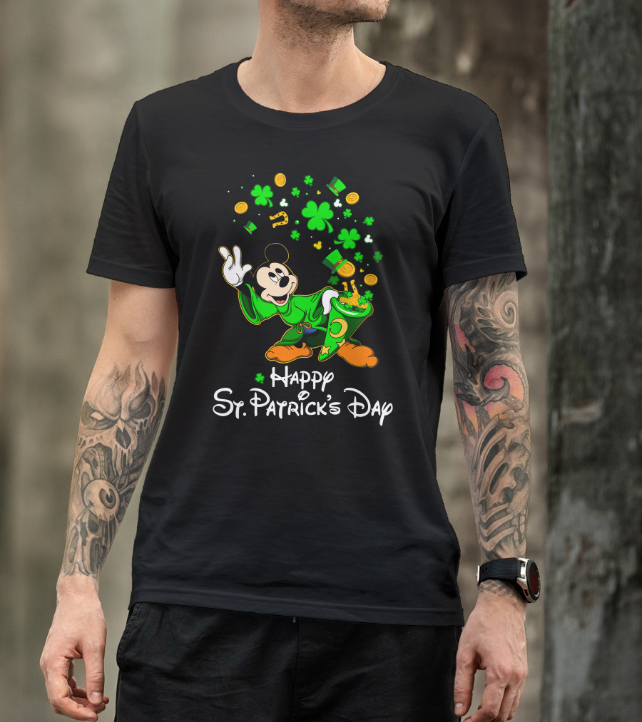 Happy St. Patrick's Day Mickey Mouse Shamrocks Gold Coins Magic T-Shirt