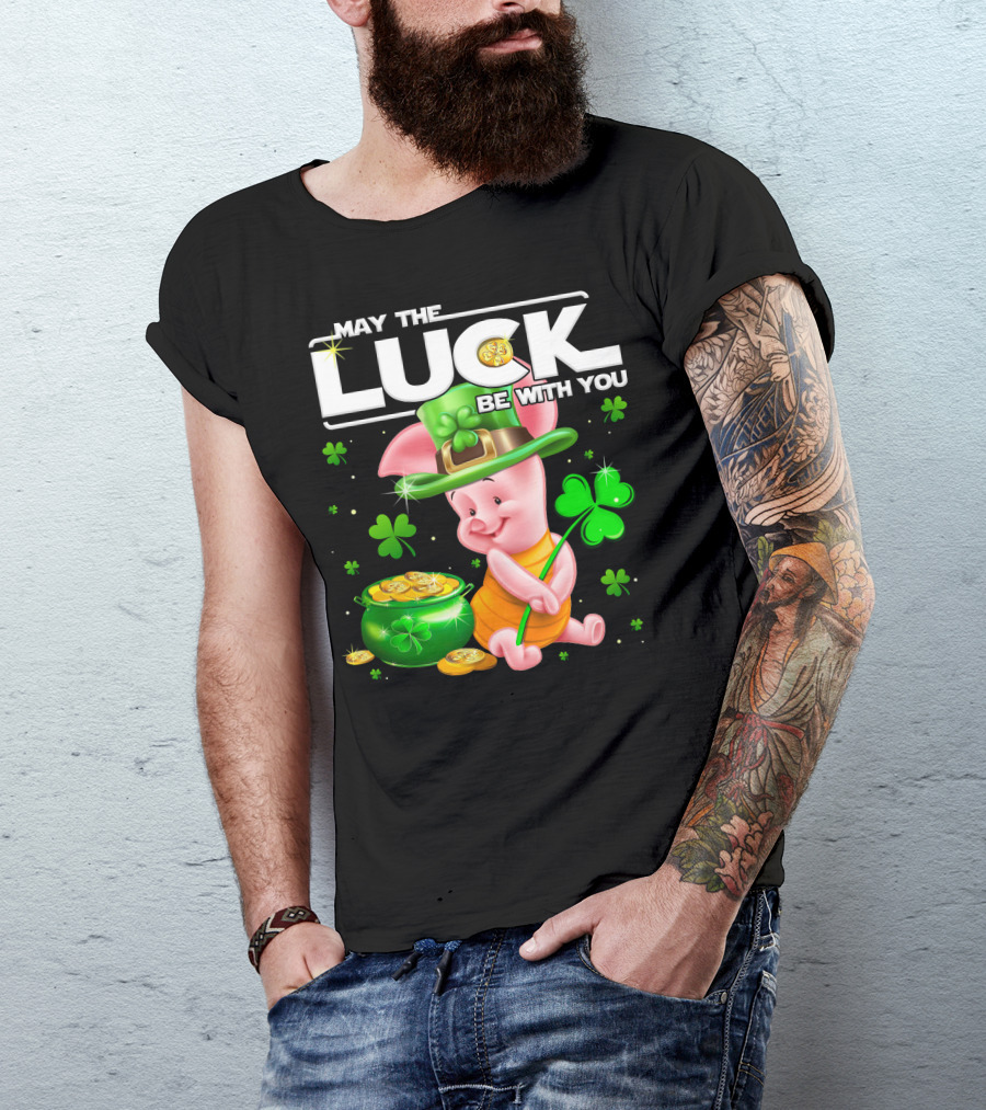 May The Luck Be With You Piglet Clover And Gold Coins T-Shirt