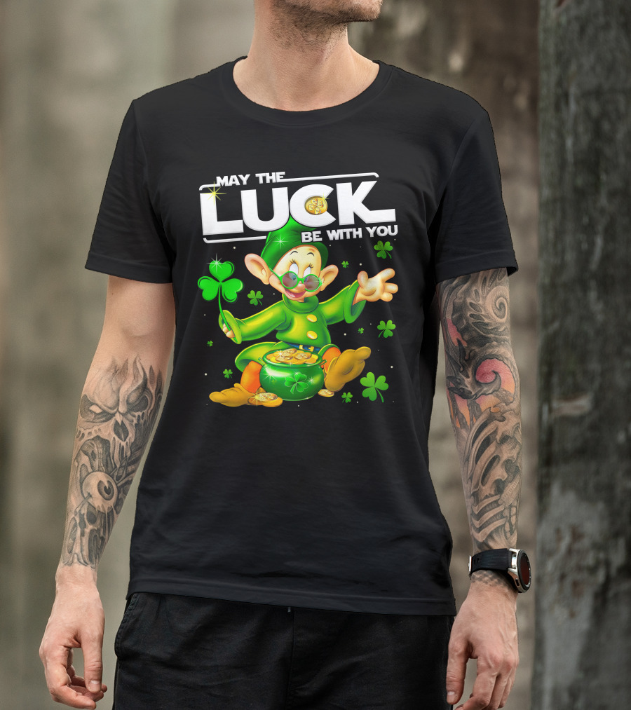 Dopey May The Luck Be With You Leprechaun Green Outfit Coins Shamrocks T-Shirt