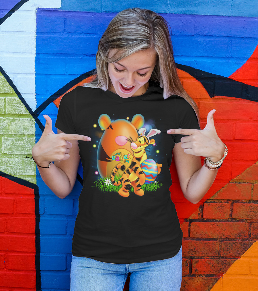 Happy Easter Day Tigger With Bunny Ears And Eggs T-Shirt