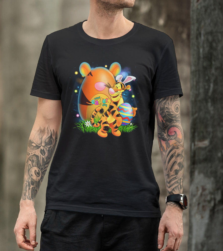 Happy Easter Day Tigger With Bunny Ears And Eggs T-Shirt