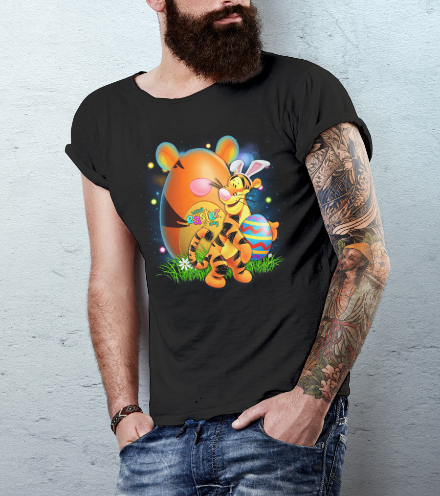 Happy Easter Day Tigger With Bunny Ears And Eggs T-Shirt