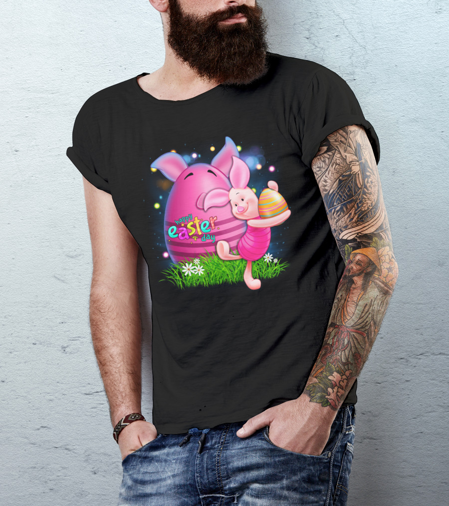 Happy Easter Day Piglet With Colorful Eggs T-Shirt