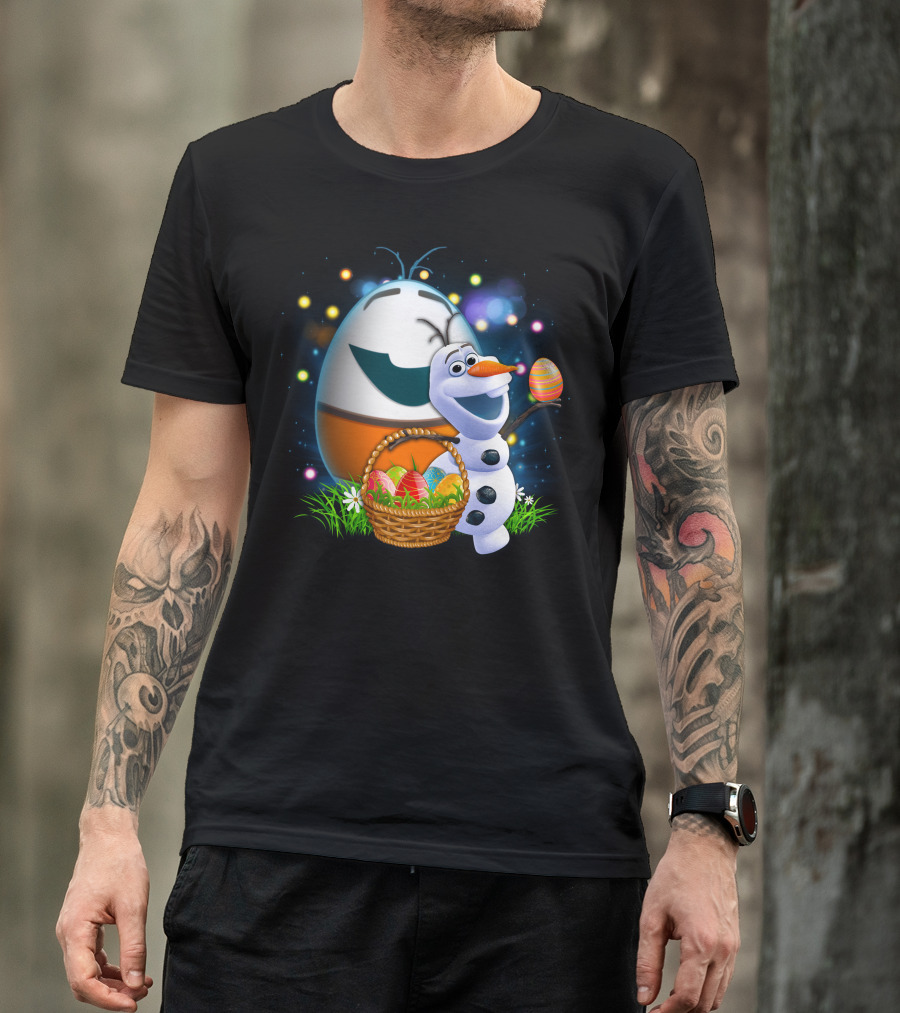 Olaf Easter Basket With Colorful Eggs And Smiling Egg Character T-Shirt