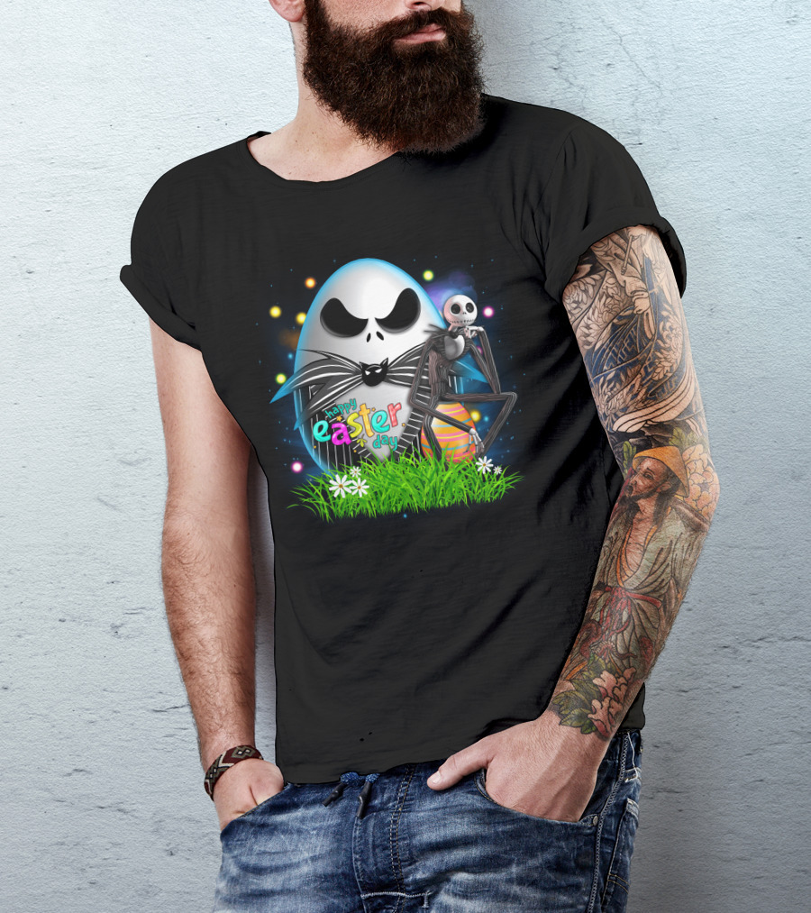 Happy Easter Day Jack Skellington Sitting By Egg T-Shirt
