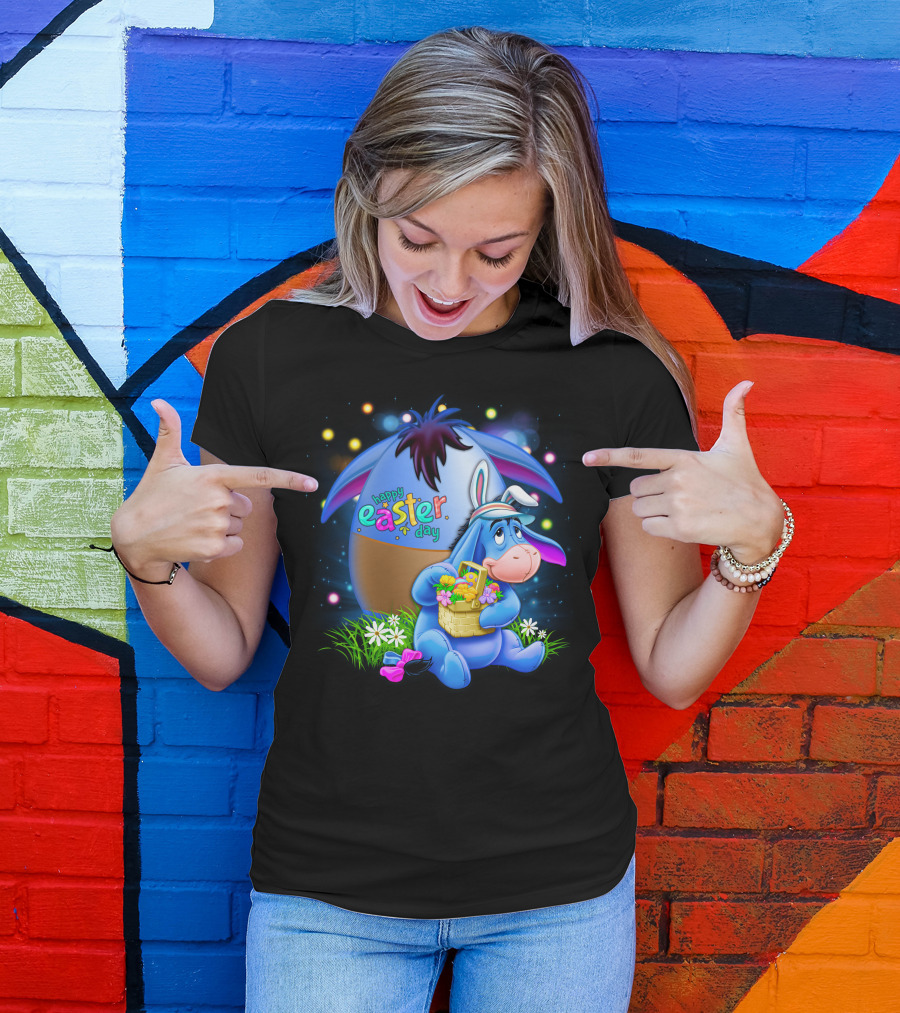 Happy Easter Day Eeyore With Basket And Colorful Egg T-Shirt