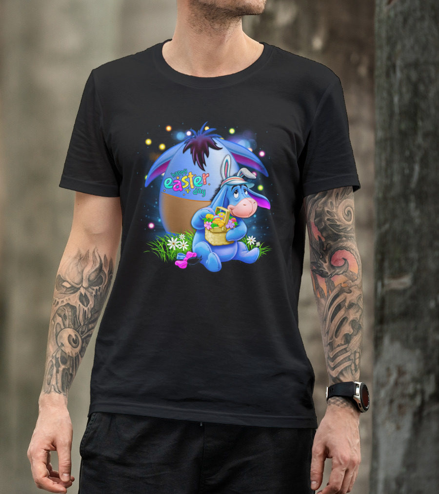 Happy Easter Day Eeyore With Basket And Colorful Egg T-Shirt