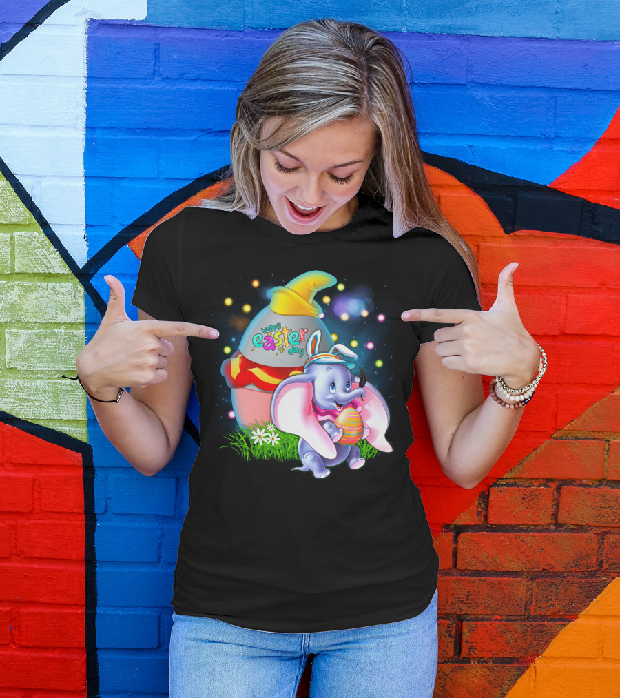 Happy Easter Day Dumbo With Colorful Egg And Hat T-Shirt